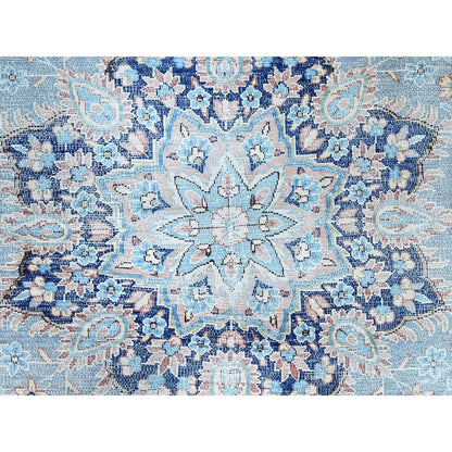10'X12'9" Blue Worn Down Shiny Wool Cropped Thin Cleaned Oriental Rug