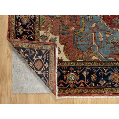 8'1"X8'1" Red Antiqued Fine Heris Recreation Wool Hand Knotted Square Rug