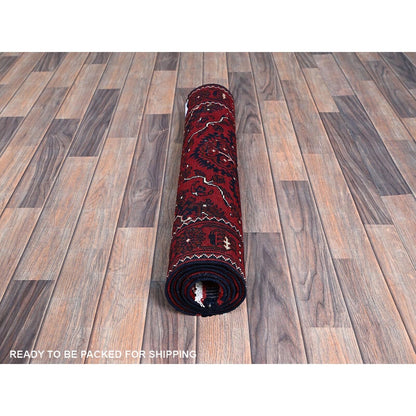 2'7"X5'2" Red Afghan Khamyab Tribal Design Hand Knotted All Wool Runner Rug