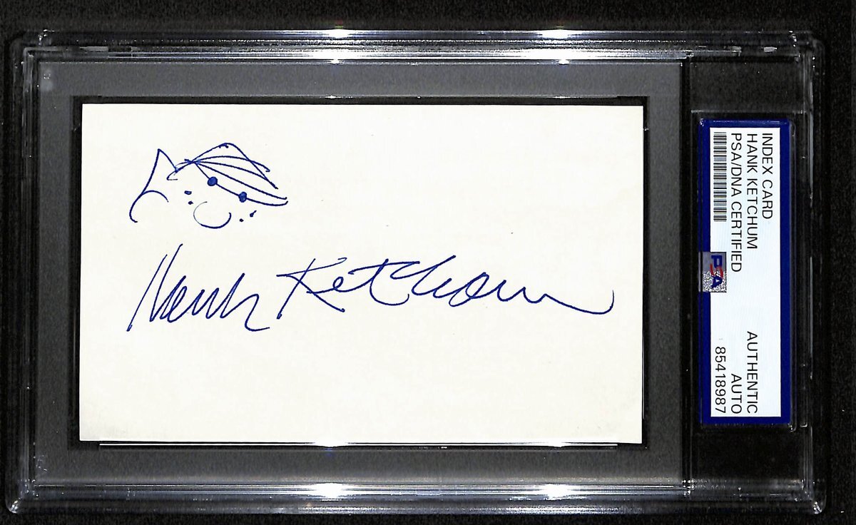 Hank Ketchum Signed 3X5 Index Card Cartoonist "Dennis The Menace" Psa 193814