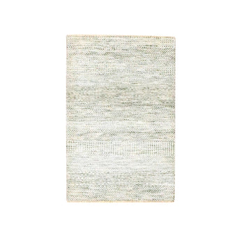 Rug 2'x3' Beige Modern Grass Design Undyed Natural Wool Hand Knotted Mat