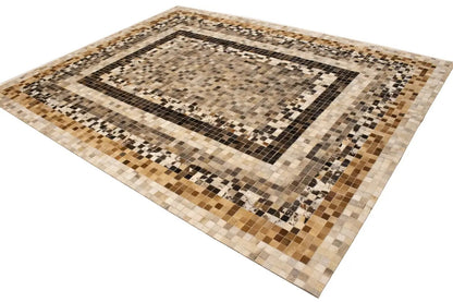 8X10 Ft Contemporary Multicolored Cowhide Leather