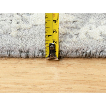 2'5"X8' Charcoal Black Abstract Design Wool-Silk Hand Knotted Runner Rug