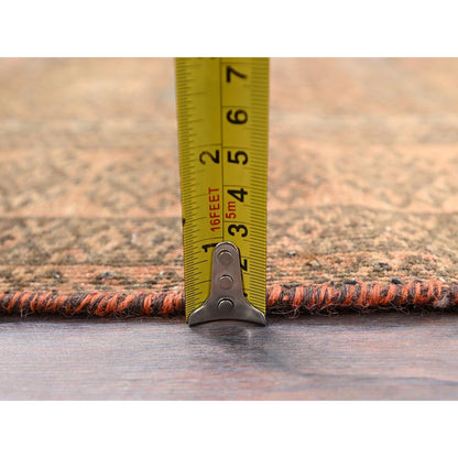 3'X6'7" Brown Hand Knotted Worn All Wool Rug