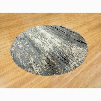 8'3"X8'3" Abstract Design Wool & Silk Hi-Low Pile Hand Knotted Round Rug