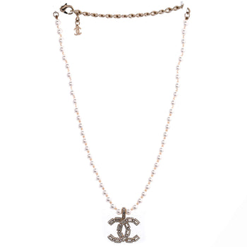 Chanel Cc Short Pendant Necklace Faux Pearls With Metal And Crystals