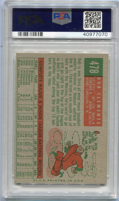 Roberto Clemente 1959 Topps Card #478 Psa Graded 7
