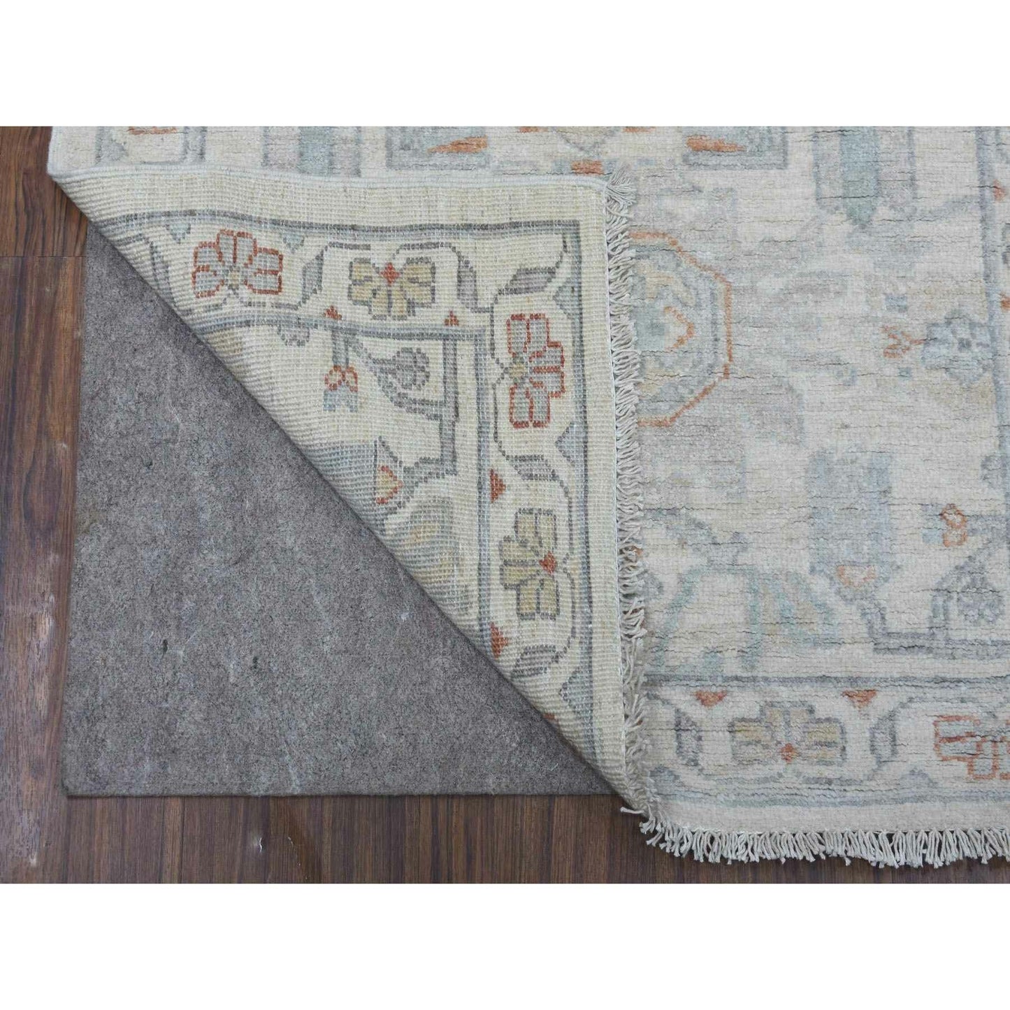 2'6"X9'10" White Wash Peshawar 100% Wool Hand Knotted Runner Oriental Rug