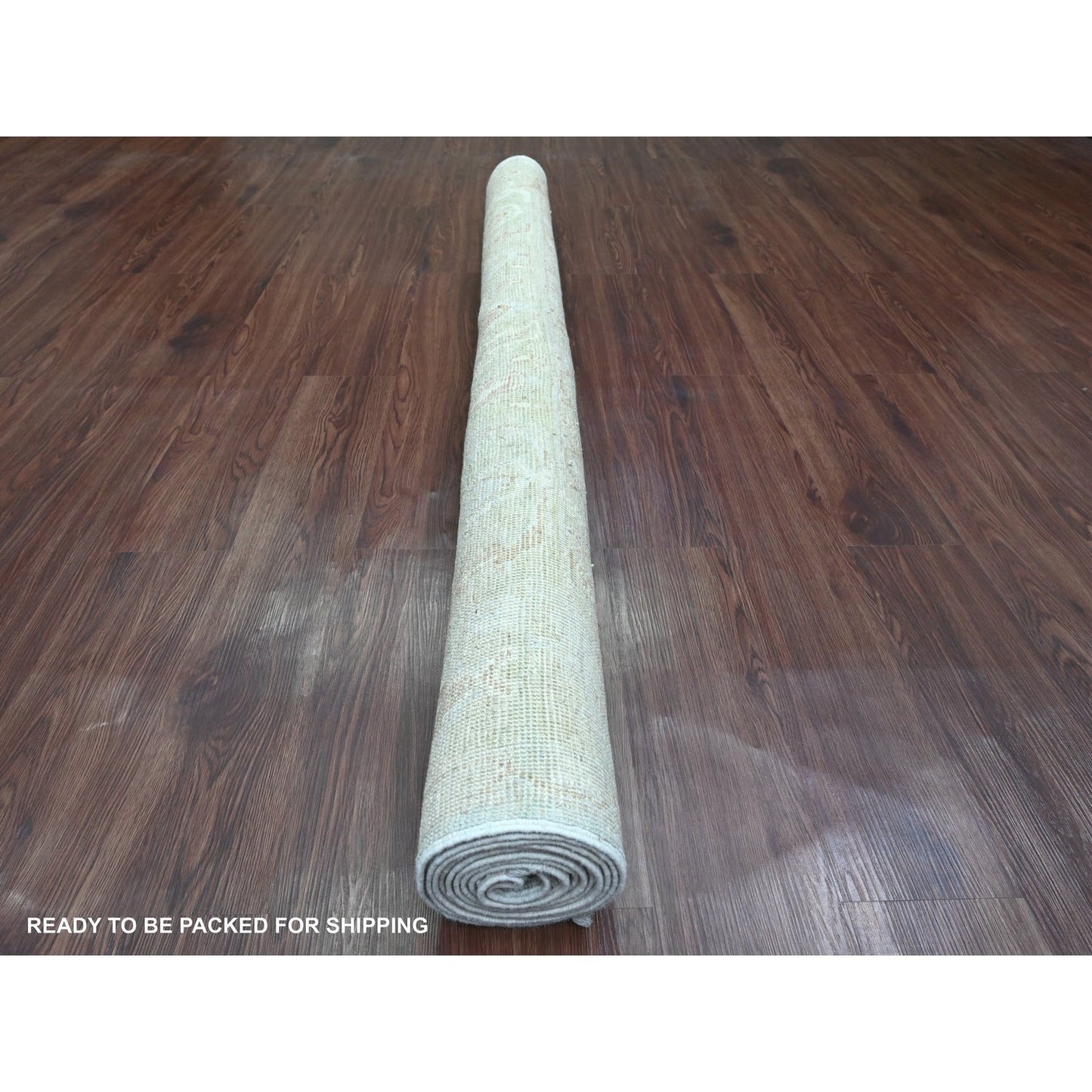 5'8"X9'2" White Afghan Angora Oushak Vines Design Hand Knotted Wool Rug