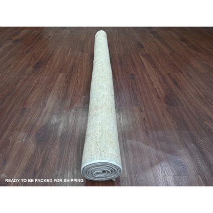 5'8"X9'2" White Afghan Angora Oushak Vines Design Hand Knotted Wool Rug