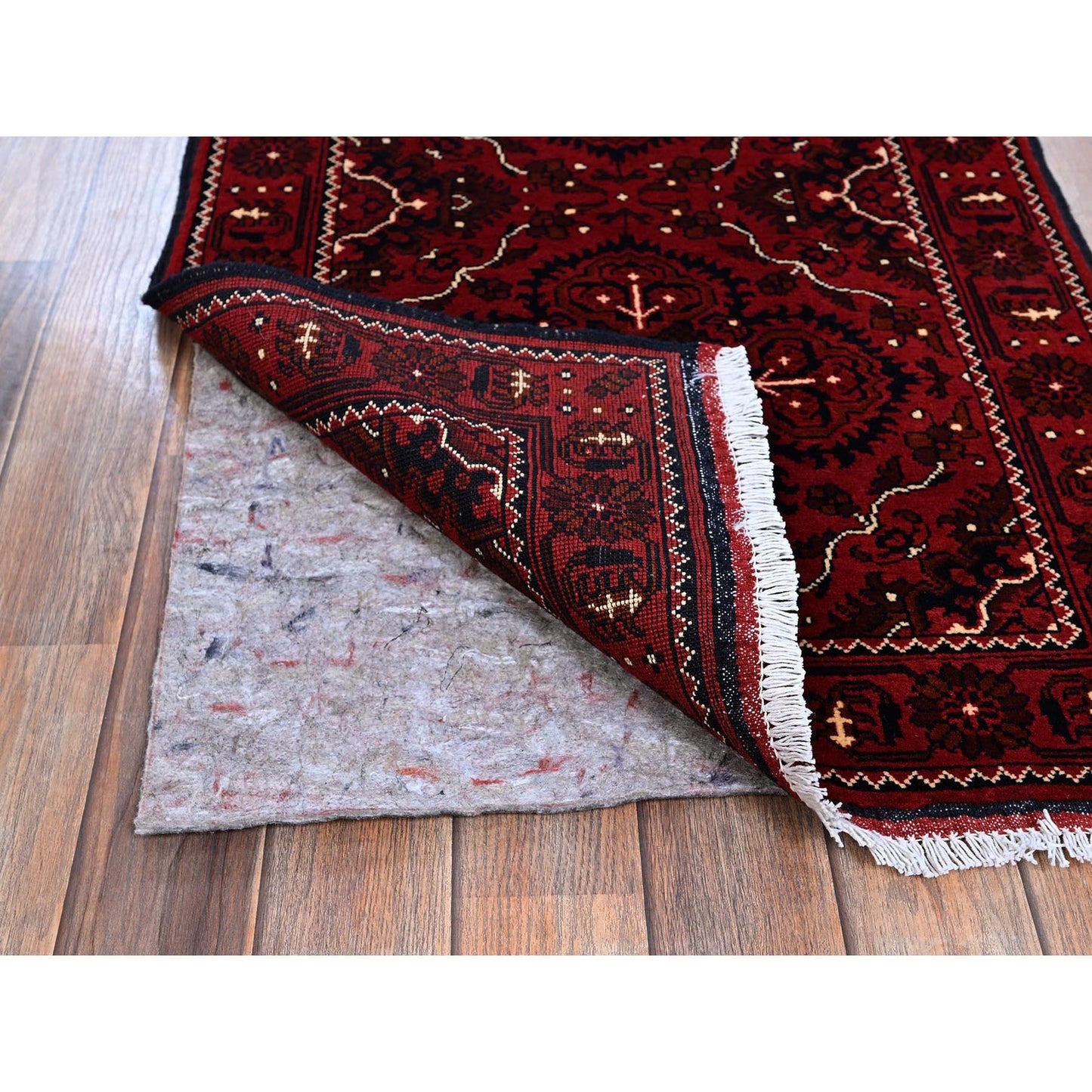 2'4'X5'2" Red Afghan Khamyab Tribal Design Hand Knotted All Wool Runner Rug