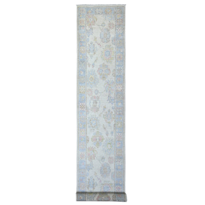 2'8"X19'1" Ivory Wool Hand Knotted Afghan Angora Oushak Xl Runner Rug