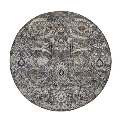 10'X10' Brown Wool And Silk Hand Knotted Sickle Leaf Round Oriental Rug