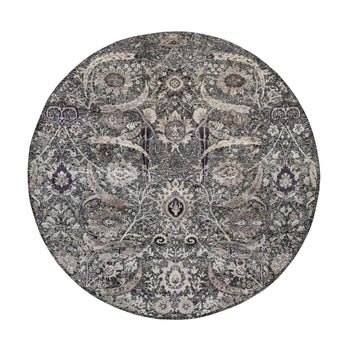 10'X10' Brown Wool And Silk Hand Knotted Sickle Leaf Round Oriental Rug