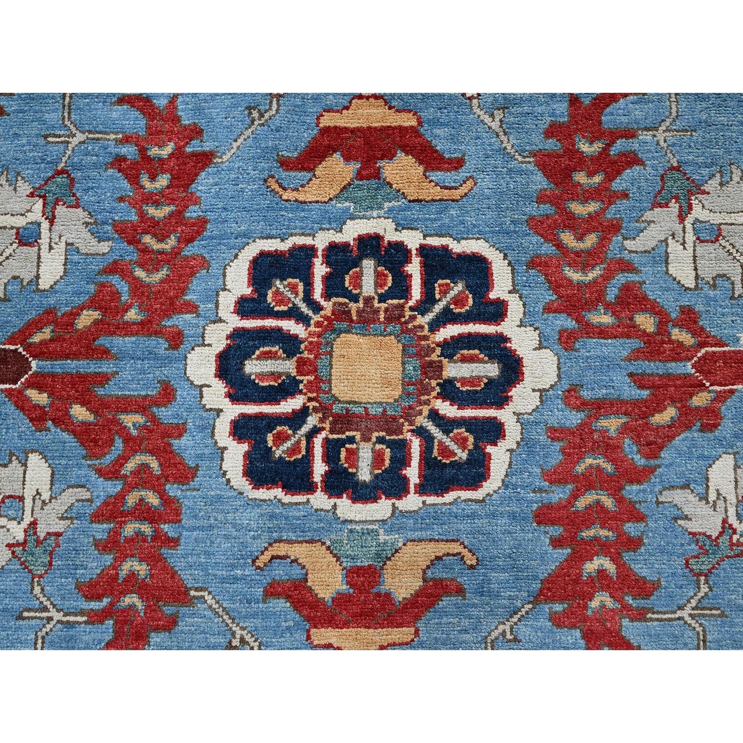 9'2"X11'8" Blue Peshawar With Heris All Over Design Wool Hand Knotted Rug