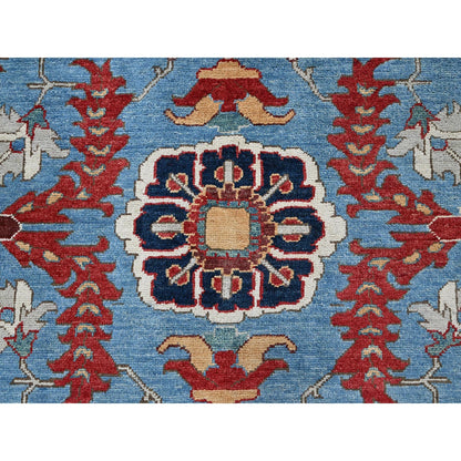 9'2"X11'8" Blue Peshawar With Heris All Over Design Wool Hand Knotted Rug