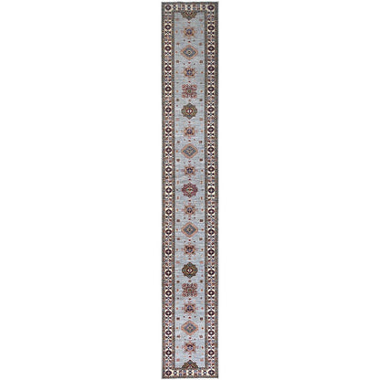 2'9"X18'2" Jubilee Gray Wool Afghan Super Kazak Xl Runner Oriental Rug