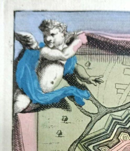 Leeuwe (Leuven) Daniel De La Feuille 1735 Hand-Colored Map Ratelband Framed Coa