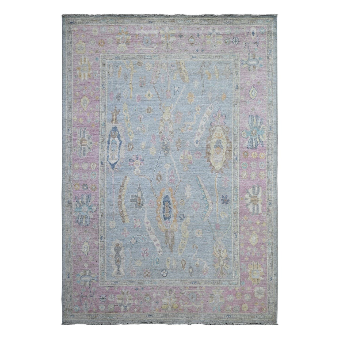 6'4"X9'2" Carolina Blue Afghan Angora Oushak Vegetable Dyes Oriental Rug