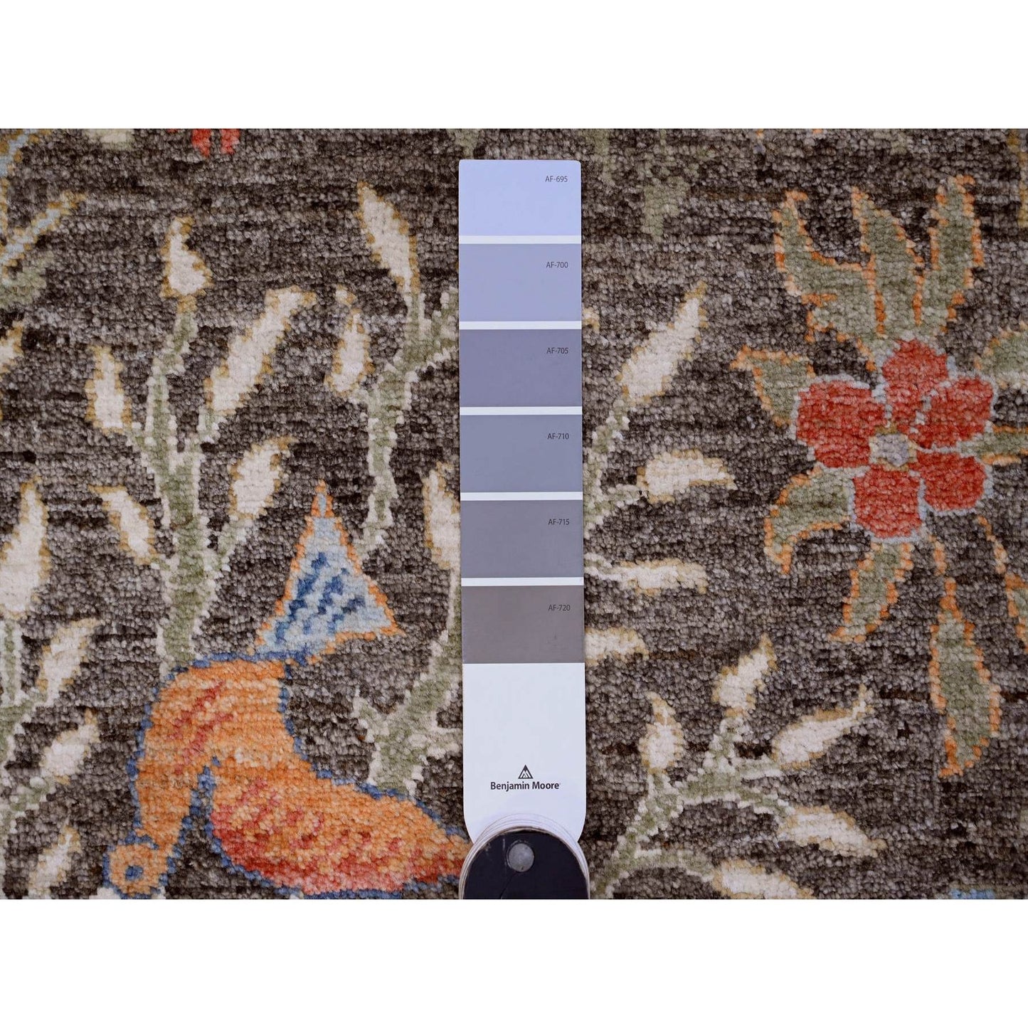 2'7"X23'7" Gray Afghan Peshawar Birds Design Hand Knotted Wool Runner Rug