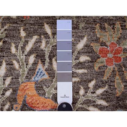 2'7"X23'7" Gray Afghan Peshawar Birds Design Hand Knotted Wool Runner Rug