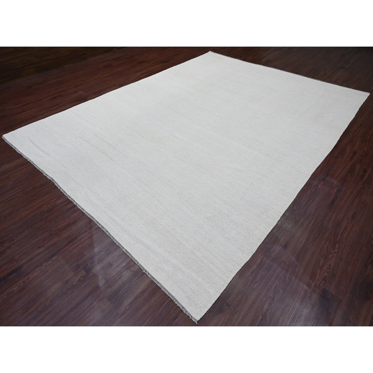 9'X12' White Flat Weave Solid Design Hand Woven Afghan Hand Spun Wool Rug