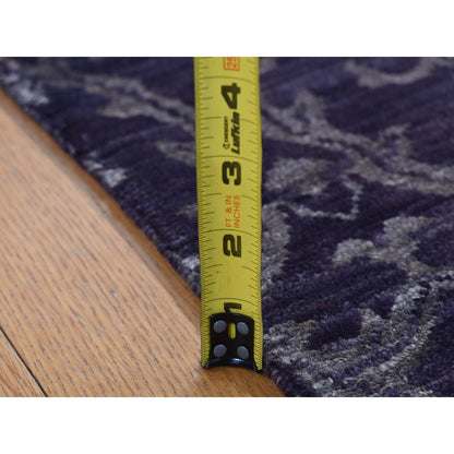 2'5"X9'8" Brown Damask Tone On Tone Wool And Silk Hand Knotted Runner Rug