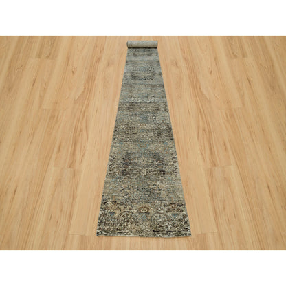 Rug 2'8"x23'10" Gray Transitional Hand Knotted Silk and Wool XL Runner