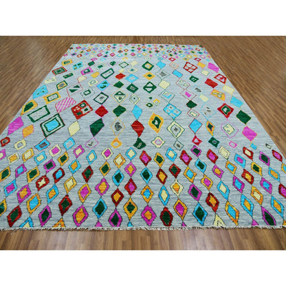 10'2"X14' Gray Colorful Moroccan Inspired Design Hand Knotted Wool Rug