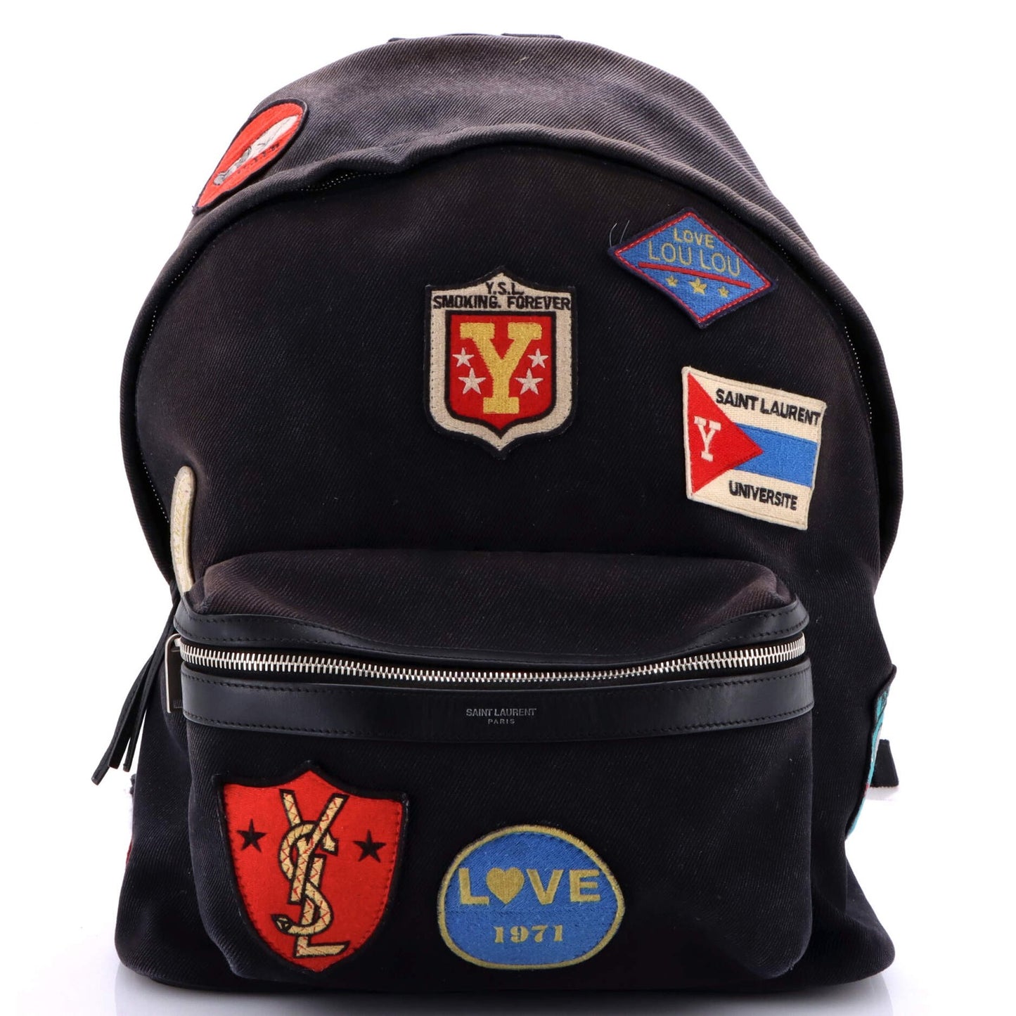 Saint Laurent City Backpack Patch Embellished Canvas Medium