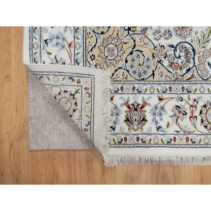 5'10"X9'2" Pearl White, 250 Kpsi, Hand Knotted Nain Wool And Silk Rug