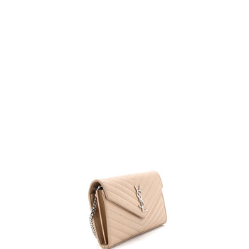 Saint Laurent Classic Monogram Wallet On Chain Matelasse Chevron Leather Medium