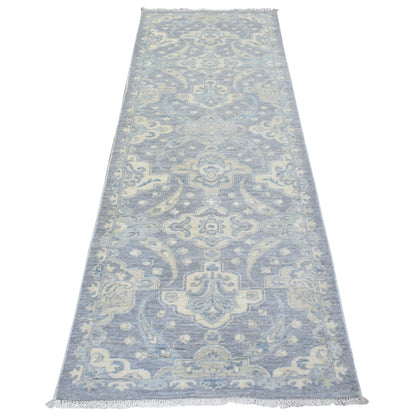 2'8"X7'7" Light Gray, Fine Peshawar, Soft Wool Hand Knotted, Runner Rug