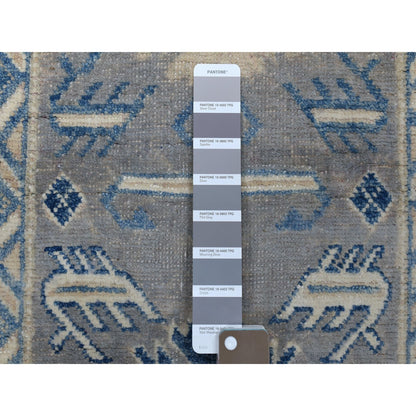 2'6"X9'4" Gray Vintage Look Kazak Wool Tribal Design Hand Made Runner Rug