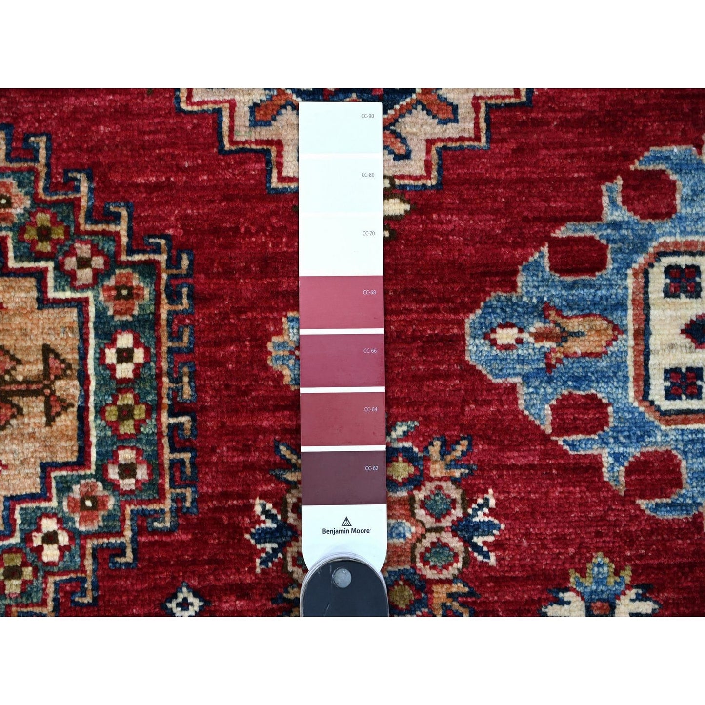 7'9"X9'9" Cereza Red Hand Knotted Afghan Super Kazak Wool Oriental Rug