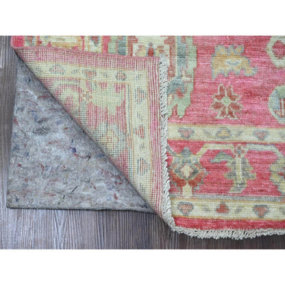 4'1"X6' Punch Pink Afghan Angora Oushak Leaf Design Hand Knotted Wool Rug