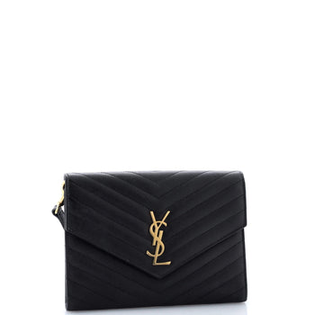 Saint Laurent Classic Monogram Envelope Wristlet Clutch Matelasse Chevron