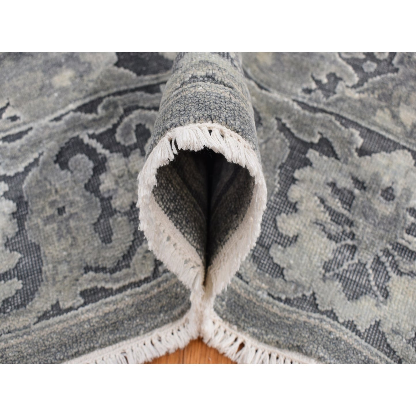 9'X12'4" Gray Silk With Textured Wool Hand Knotted Oushak Influence Rug
