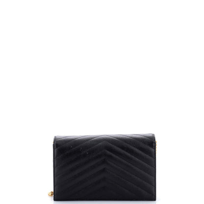 Saint Laurent Classic Monogram Wallet On Chain Matelasse Chevron Leather Small