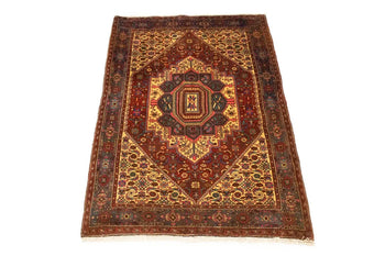 Vintage Handmade Oriental Rug Geometric Floral