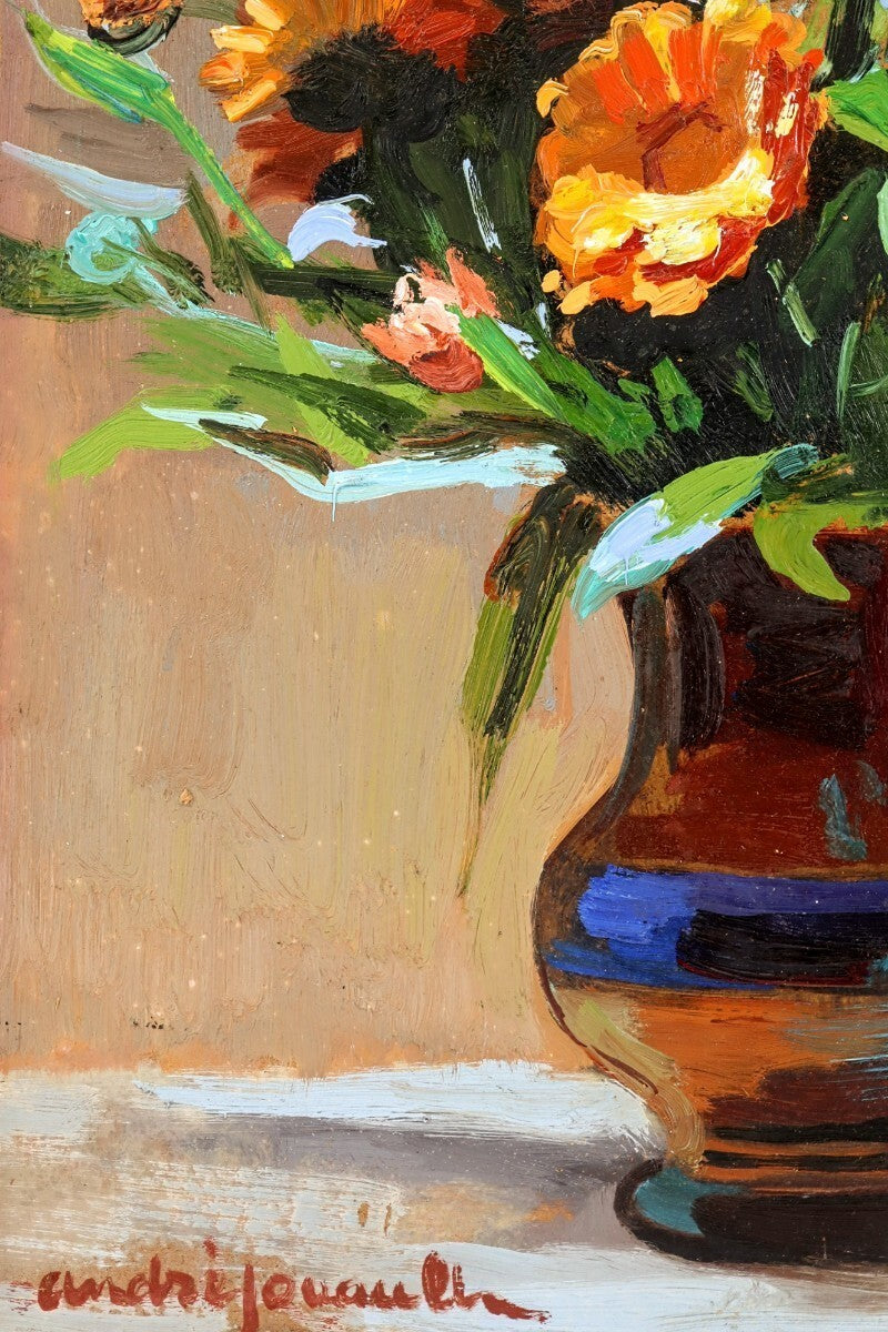 Andr Jouault Calendulas Original Oil Painting Still Life Flowers Signed The F