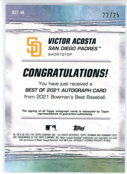 Victor Acosta Autographed 2021 Bowman'S Best Refractor Card #B21-Va