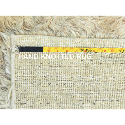 2'7"X10'1" Beige Shaggy Moroccan Natural Wool Hand Knotted Runner Rug