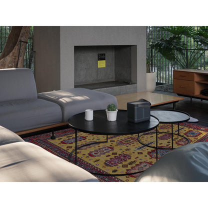 Soft Wool Hand-Knotted Afghan Rug in Yellow with Caucasian Design (8'3"x9'8")