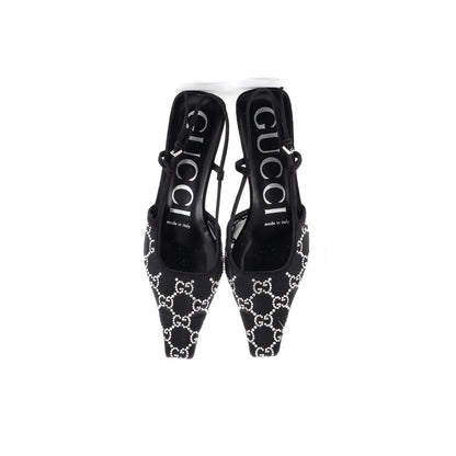 Gucci Women'S Slingback Pumps Crystal Gg Embellished Mesh