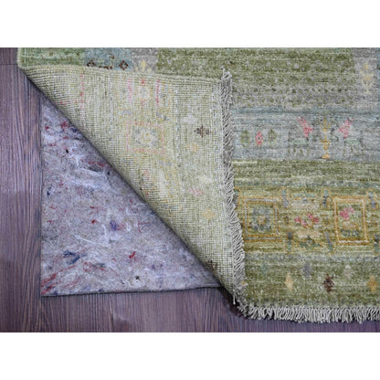 2'9"X9'7" Green Wool Kashkuli Animal Figurines Hand Knotted Runner Rug