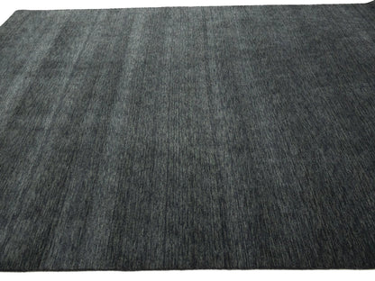 Solid Charcoal Hand-Loomed 9X12 Gabbeh Wool Rug