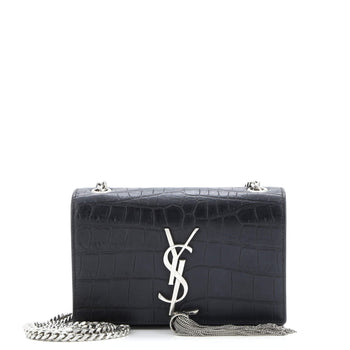Saint Laurent Classic Monogram Tassel Crossbody Bag Crocodile Embossed Leather