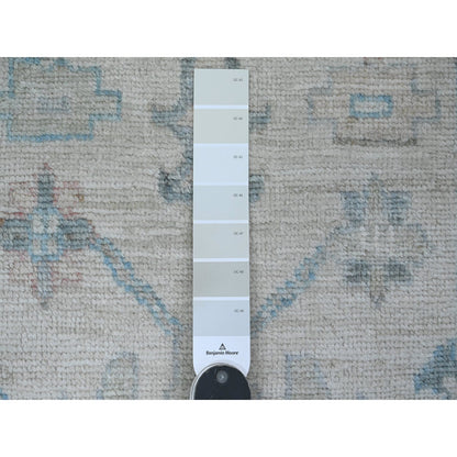 Rug 2'10"x11'7" White Hand Knotted Angora Oushak Leaf Design Wool Runner