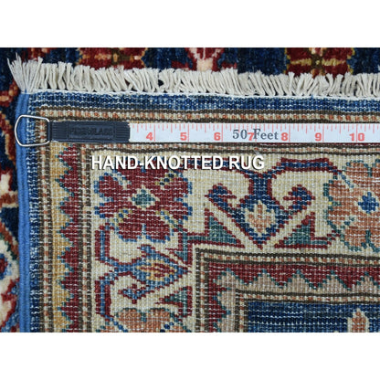 2'8"X10'5" Hand Knotted Denim Blue Extra Soft Wool Super Kazak Runner Rug